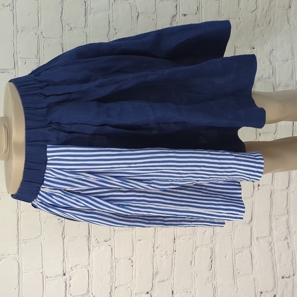 J. CREW J Crew Collection Midi Skirt Blue White Linen Block Stripe 00 - Picture 3 of 9